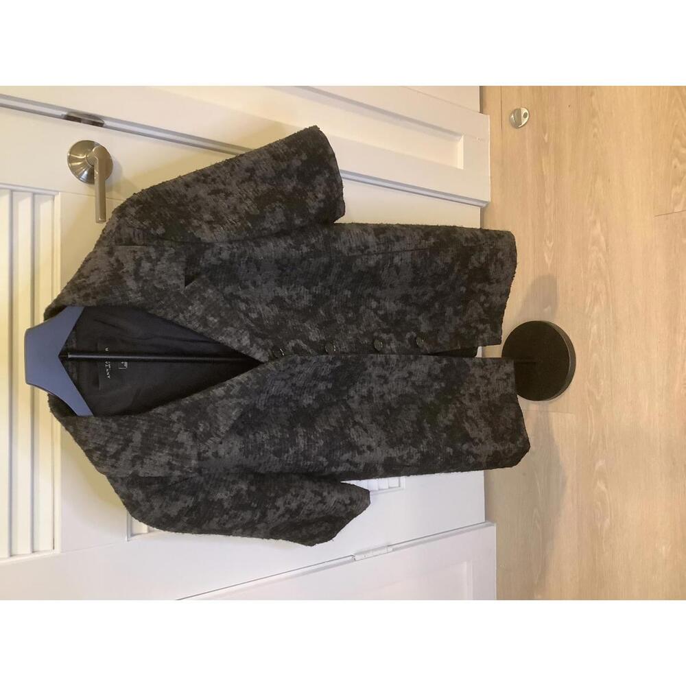 Ann Taylor Grey Black Buttonfront Textured Boucle Blazer Jacket Small Office